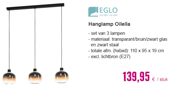 EGLO Hanglamp Oilella 3-lichts zwart-bruin | HORNBACH
