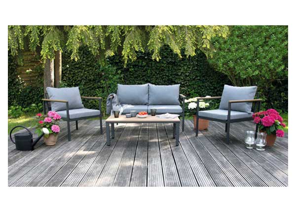 Gartenmöbelset Loungeset Garden Place Lucy 4 -Sitzer bestehend aus: Zweisitzer-Bank, Tisch, 2 Sessel inkl. Auflagen Aluminium Kunststoff Holz