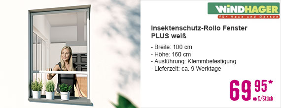 Insektenschutz-Rollo Fenster PLUS weiß 100x160 cm