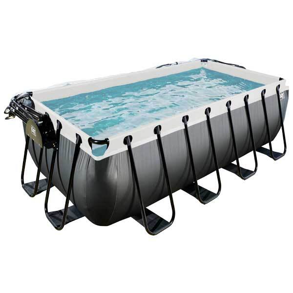 Aufstellpool Framepool-Set EXIT BlackLeather Style rechteckig 400x200x122 cm inkl. Sandfilteranlage, Abdeckung & Leiter schwarz