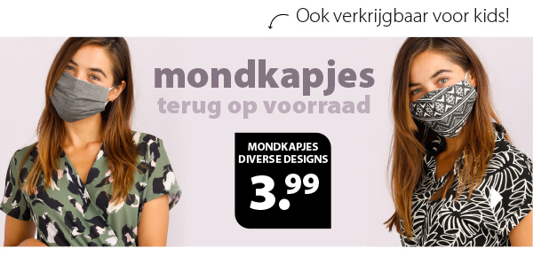 Mondkapjes voor 3,99 - ook voor kids