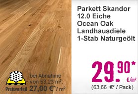 Parkett Skandor 12.0 Eiche Ocean Oak Landhausdiele 1-Stab Naturgeölt Langdiele