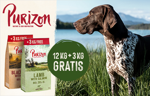 12kg + 3kg Gratis, droogvoer van Purizon!