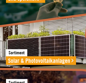 Sortiment Solar- und Photovoltaikanlagen.