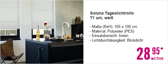 Soluna Tageslichtrollo T1 uni weiß 105x190 cm