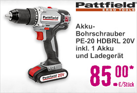 Pattfield Akku-Bohrschrauber Pattfield PE-20 HDBRL 20V (2 Ah) inkl. 1 Akku und Ladegerät