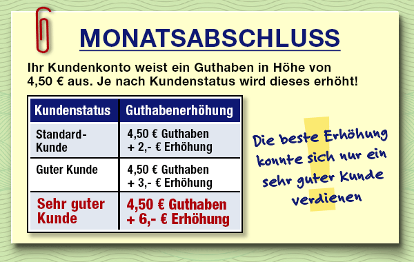 Monatsabschluss - Ihr Kundenkonto weist ein Guthaben auf!