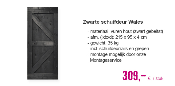 BARNDOOR Wales zwart gebeitst compleet met rails en grepen 95x215 cm | HORNBACH