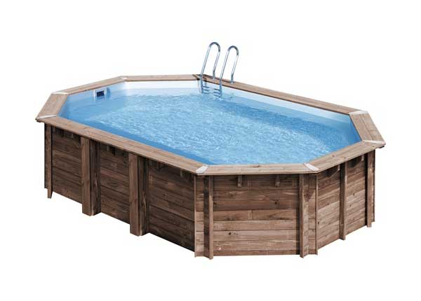 Aufstellpool Holzpool-Set Gre oval 632x335x130 cm inkl. Sandfilteranlage, Skimmer, Leiter, Filtersand & Bodenschutzvlies Holz