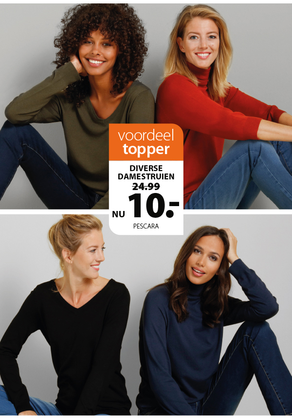 Voordeeltopper: Diverse damestruien nu 10 euro.