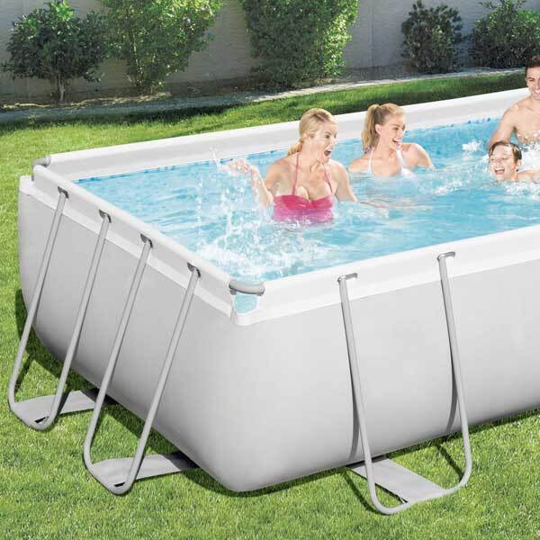 Aufstellpool Framepool-Set Bestway Power Steel™ eckig 404x201x100 cm inkl. Sandfilteranlage & Leiter grau