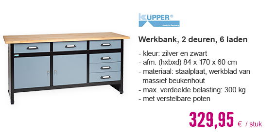 KÜPPER Werkbank 170 cm zilver-zwart (2 deuren, 6 laden) | HORNBACH
