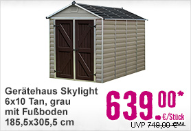 Gerätehaus PALRAM Skylight 6x10 Tan mit Fußboden 185,5x305,5 cm grau