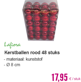 LAFIORA Kerstbal kunststof rood Ø 8 cm 48 st.