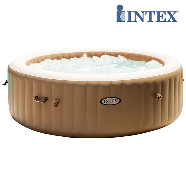 Aufblasbarer Whirlpool Intex Pure Spa 77 128426 Bubble Massage mit integriertem Kalkschutzsystem, 120 Luftdüsen & absperrbare Thermoabdeckung beige