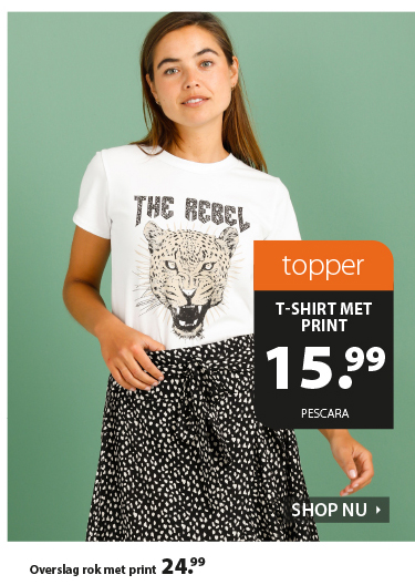 Dit t-shirt met print is een topper, weer er snel bij.