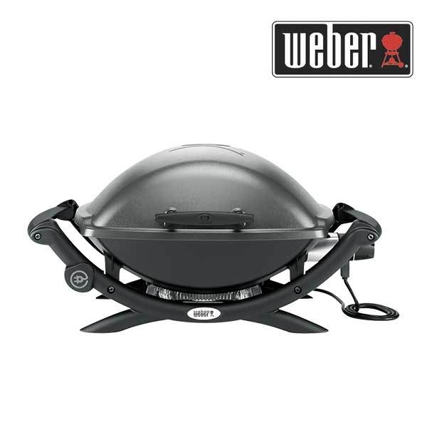 Elektrogriller Weber Stand Q 2400 dunkelgrau mit Grillrost, Fettauffangschale, Ablage und Stromkabel