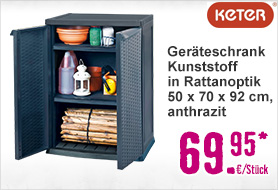 Geräteschrank KETER Kunststoff in Rattanoptik 50 x 70 x 92 cm, anthrazit