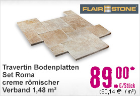 Travertin Bodenplatten Set Roma creme römischer Verband 1,48 m²