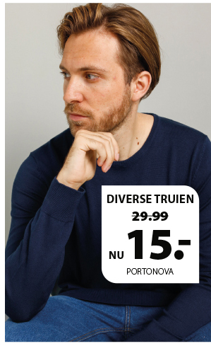 Diverse heren truien nu 15 euro.