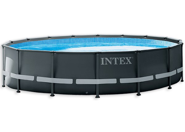 Aufstellpool Framepool-Set Intex Ultra rund Ø 488x122 cm inkl. Sandfilteranlage, Leiter, Abdeckplane, Bodenschutzplane & Anschlussschlauch grau