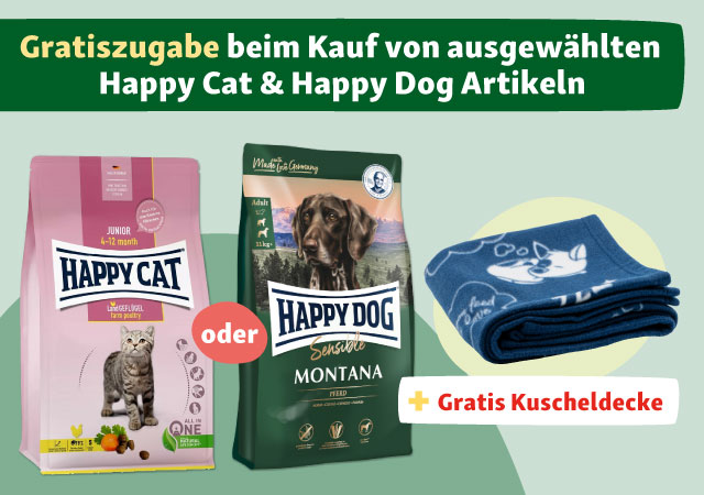 Gratiszugabe beim Kauf von ausgewählten Happy Cat & Happy Dog Artikeln