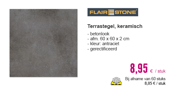 FLAIRSTONE Keramische terrastegel Beton antraciet 60x60x2 cm | HORNBACH