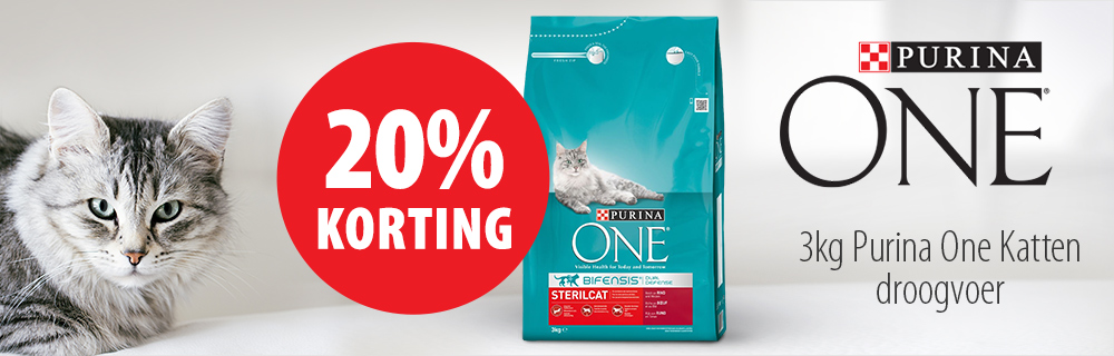 20% korting op 3kg Purina One Katten Droogvoer!