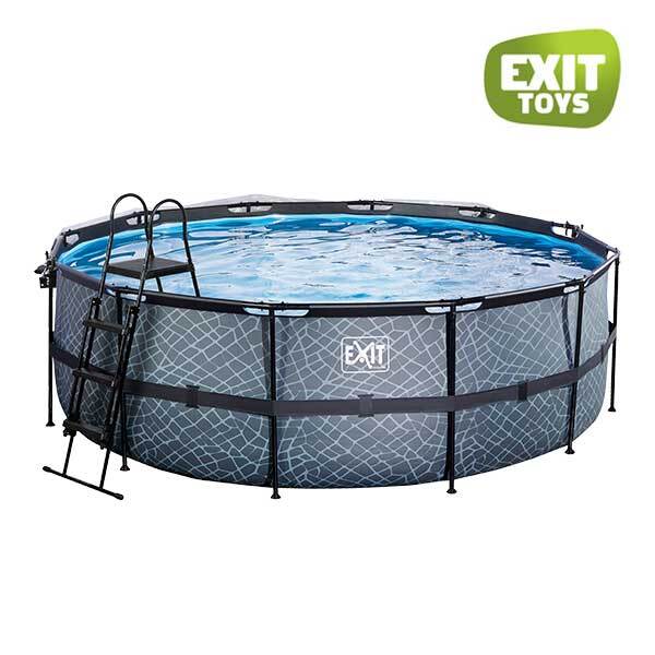 Aufstellpool Framepool-Set EXIT StonePool rund Ø 450x122 cm inkl. Sandfilteranlage, Abdeckung & Leiter Steinoptik