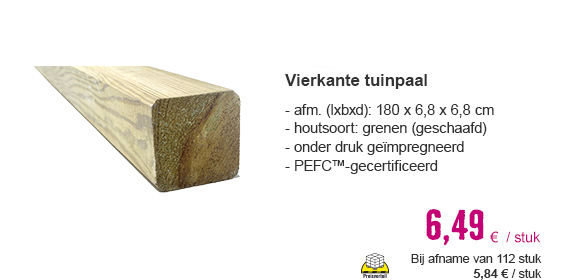 Paal vierkant grenen geïmpregneerd 6,8 x 6,8 x 180 cm | HORNBACH