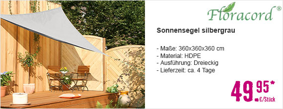 Sonnensegel Dreieck 06-77-03-01 silbergrau 360x360x360 cm