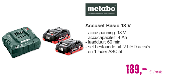 METABO Accuset Basic 18V (2x 4,0 Ah + lader) | HORNBACH