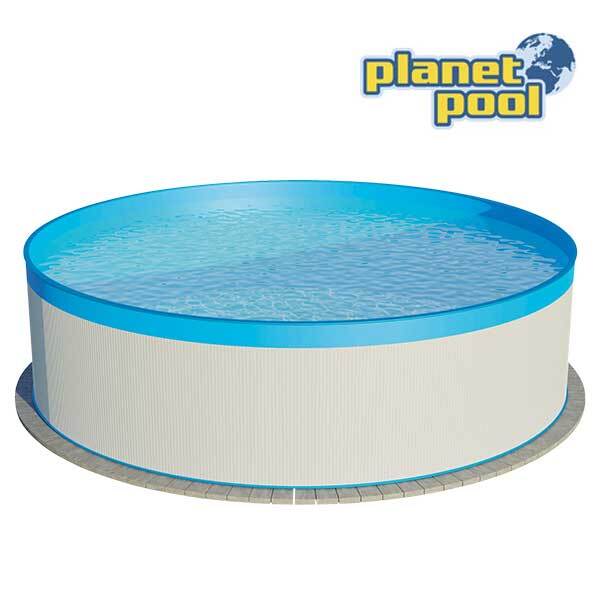 Aufstellpool Stahlwandpool-Set Planet Pool rund Ø 350x90 cm inkl. Kartuschenfilteranage & Leiter weiß mit Overlap-Folie blau