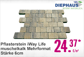 Pflasterstein iWay Life muschelkalk Mehrformat Stärke 6cm (nur Lagenweise erhältlich)