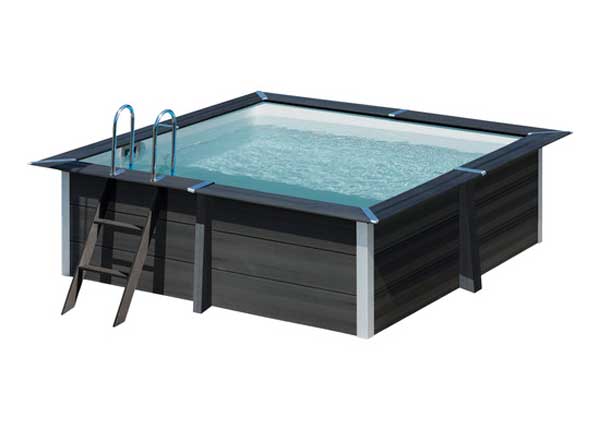 Aufstellpool WPC-Pool-Set Gre eckig 326x326x96 cm inkl. Sandfilteranlage, Skimmer, Leiter, Filtersand & Bodenschutzvlies grau