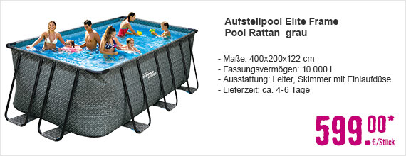 Aufstellpool Elite Frame Pool Rattan 4,00x2,00x1,22 m grau inkl. Leiter und Einbauskimmer