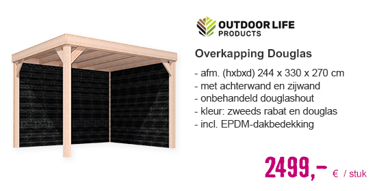 OUTDOOR LIFE Overkapping, Douglas, 1 zijwand rabat zwart, 270x330 cm | HORNBACH