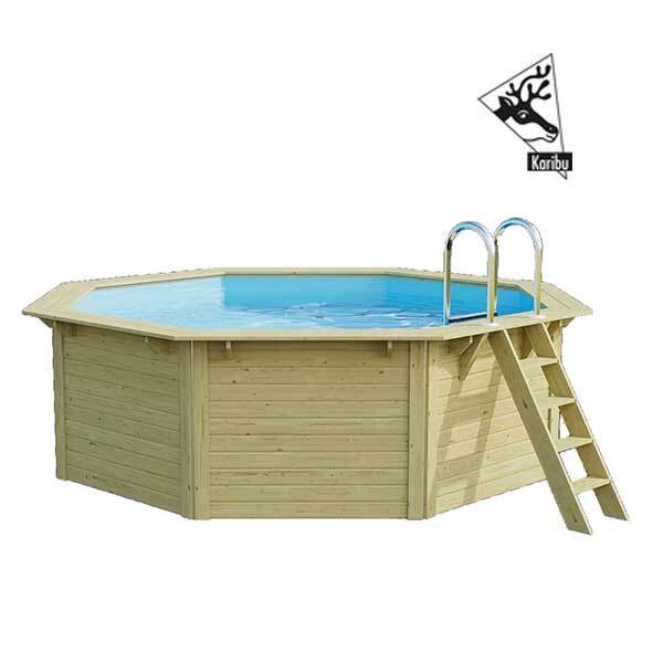 Aufstellpool Holzpool-Set Karibu Nixe 1 achteckig Ø 432,5x121,1 cm inkl. Sandfilteranlage, Einhängeleiter und Breitmaulskimmer mit Rücklaufdüse