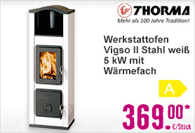 Werkstattofen Thorma Vigso II Stahl weiß 5 kW mit Wärmefach