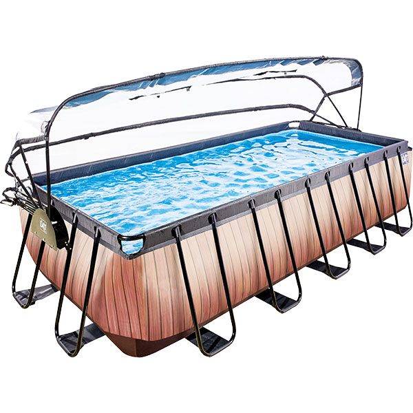 Aufstellpool Framepool-Set EXIT WoodPool rechteckig 625x335x122 cm inkl. Sandfilteranlage, Leiter & Abdeckung Holzoptik