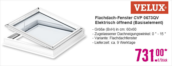 Flachdach-Fenster VELUX CVP 0673QV Elektrisch öffnend 60x60 cm (Basiselement)