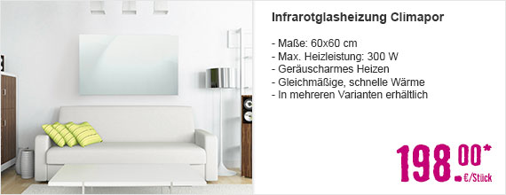 Infrarot Glasheizung Climapor 60x60 cm weiß 300 Watt