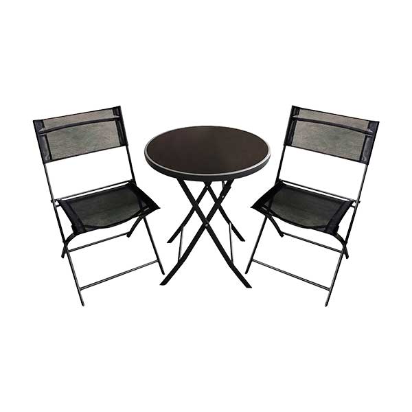 Dining-Set Gartenmöbelset Loungeset Garden Place Finja 2 -Sitzer bestehend aus: Tisch, 2 Stühle Glas Metall schwarz