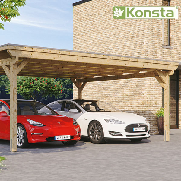 Doppelcarport Konsta Aluminium-Dachplatten inkl. H-Anker 618x500 cm natur