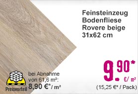 Feinsteinzeug Bodenfliese Rovere beige 31x62 cm