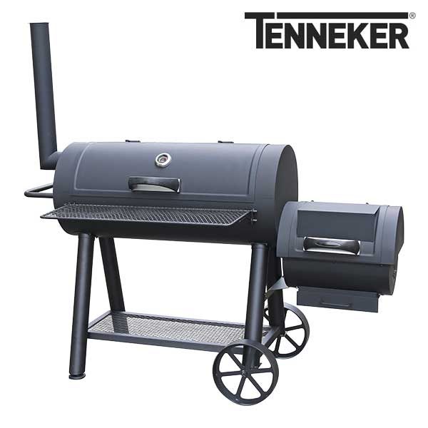 Smoker Tenneker® Grill Smoker XL schwarz mit 98x44 cm Grillfläche, Schornstein, Deckelthermometer, Grillrost und Ablage