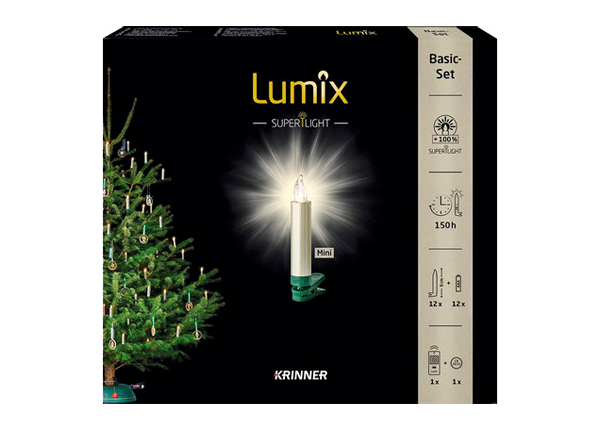 12er-Set kabellose Weihnachtsbaumkerze Krinner Lumix Superlight Mini cashmere Lichtfarbe warmweiß