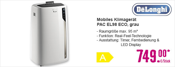 Mobiles Klimagerät De'Longhi PAC EL98 ECO bis 95 m³ Raumgröße, grau