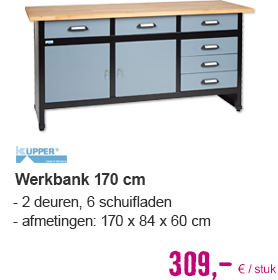 KÜPPER Werkbank 170 cm zilver-zwart (2 deuren, 6 laden)