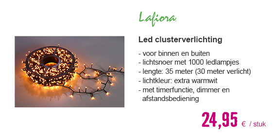 LAFIORA Kerstverlichting LED clusterverlichting 1000 lampjes extra warm wit 30 meter | HORNBACH